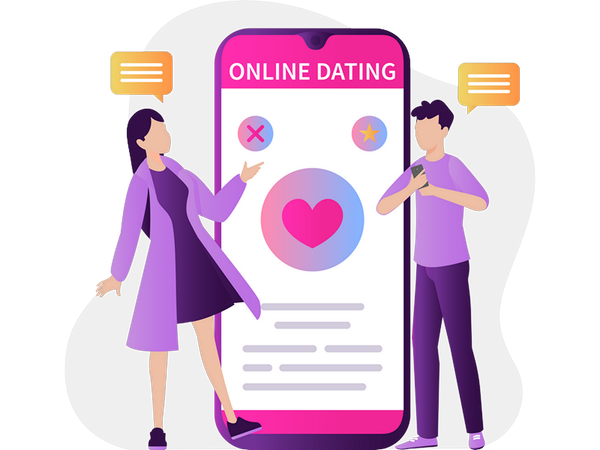 Couple using online dating app  Illustration