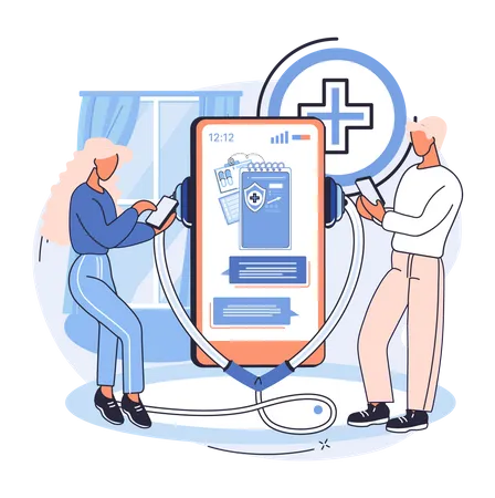 Couple using online doctor consultation app  Illustration