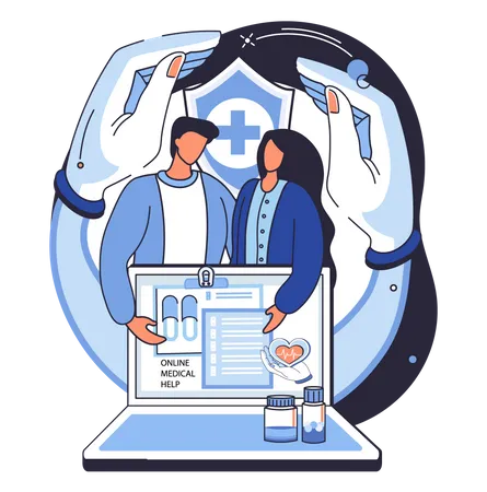 Couple using online medicine healthcare service  Illustration