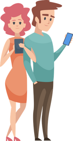 Couple using phone Illustration