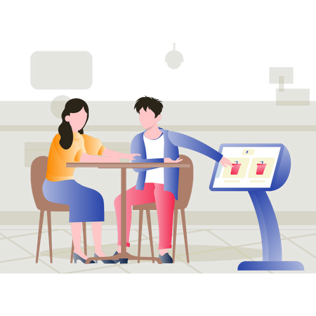 Couple using self ordering device for juice order Illustration