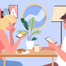 illustrations of using phone while eating
