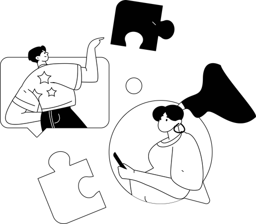 ソーシャルメディアを利用するカップル  イラスト