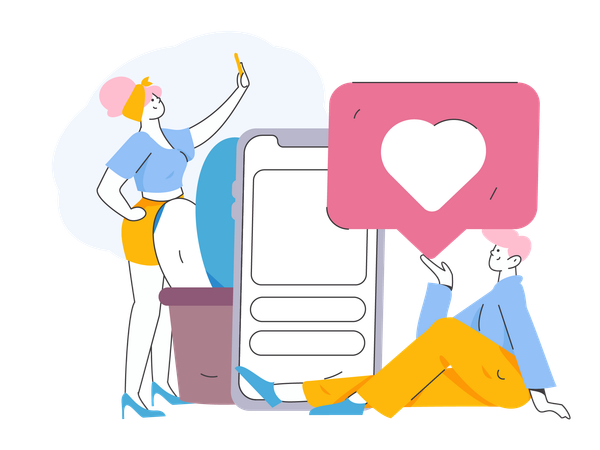 Couple using social media  Illustration