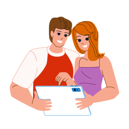 Couple using tablet  Illustration