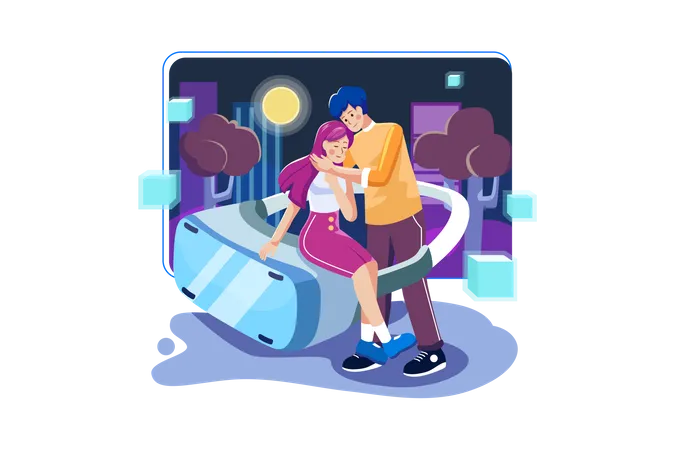 Couple using Virtual Reality technology  Illustration