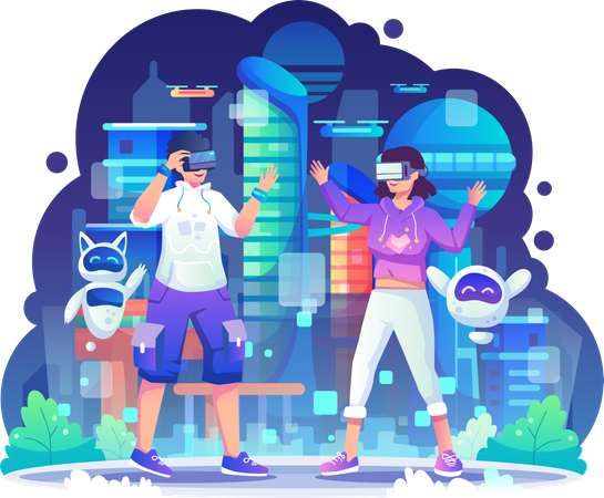 Couple using VR Tech  Illustration