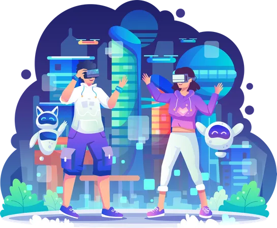 Couple using VR Tech  Illustration