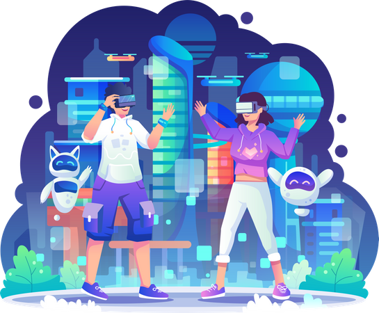 Couple using VR Tech  Illustration