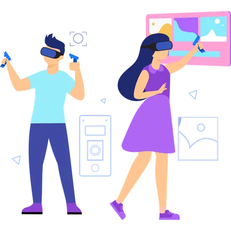 Couple using VR tools  일러스트레이션
