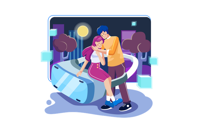 Couple utilisant la technologie de réalité virtuelle  Illustration
