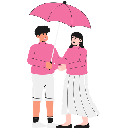 Couple utilisant un parapluie le jour de la Saint-Valentin  Illustration