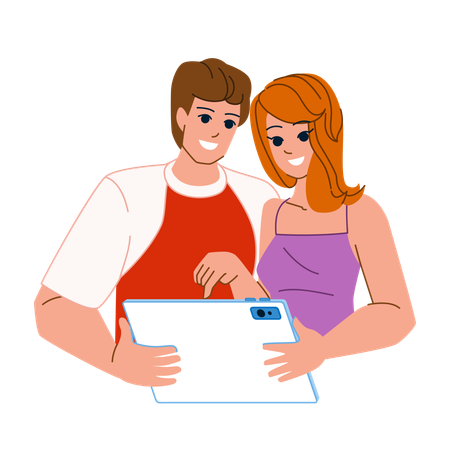 Couple utilisant une tablette  Illustration