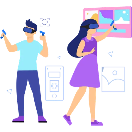 Couple utilisant des outils vr  Illustration