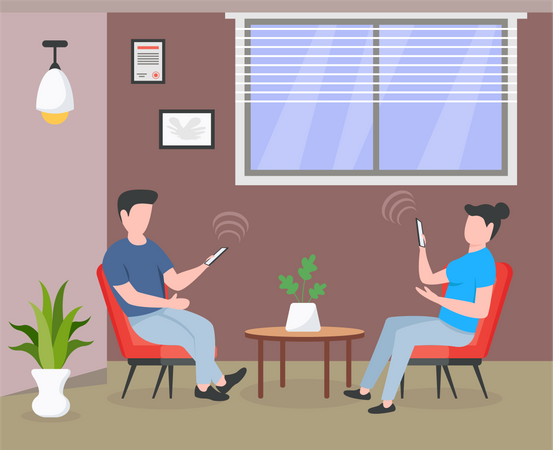Un couple utilise un smartphone à la maison  Illustration