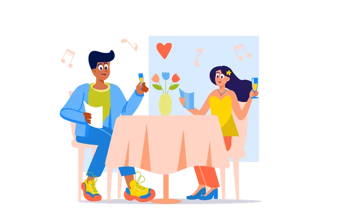 Un couple va dîner  Illustration