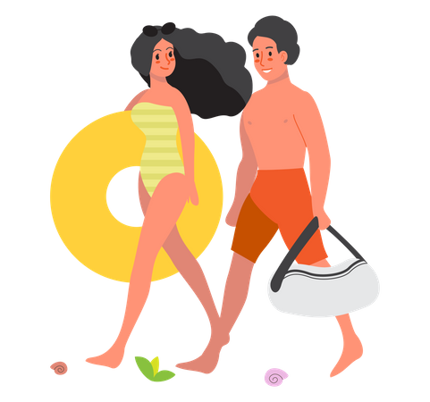 Couple allant sur la plage  Illustration