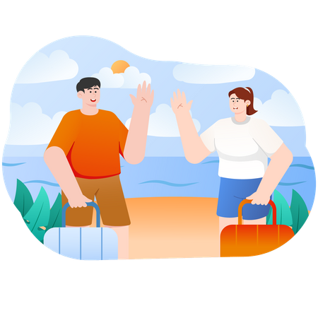 Couple Vacationing At Beach In Summer  Illustration