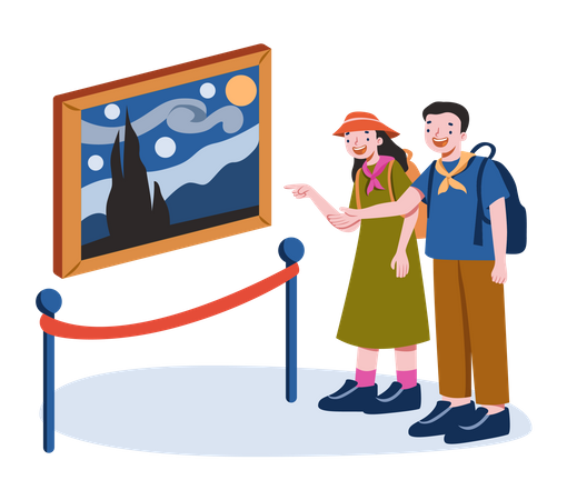 Couple visiting art museum  Illustration