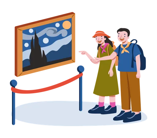 Couple visiting art museum  Illustration