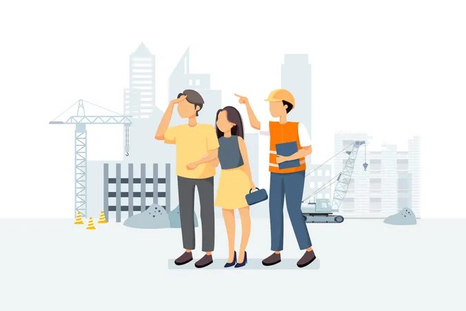 Couple visiting construction site for checking work progress Illustration