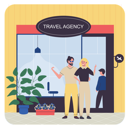 Couple visiting in travel Agency Shop  Illustration
