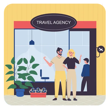 Couple visiting in travel Agency Shop Illustration