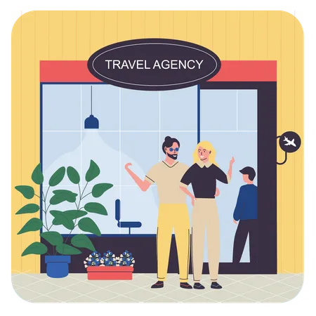 Couple visiting in travel Agency Shop  Illustration