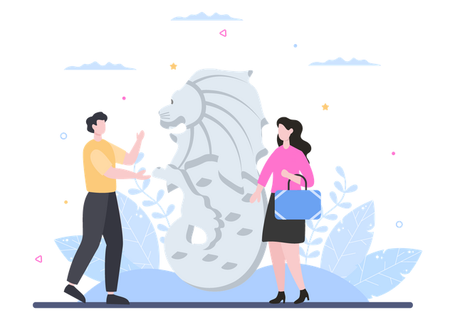 Couple visiting Singapore  Illustration