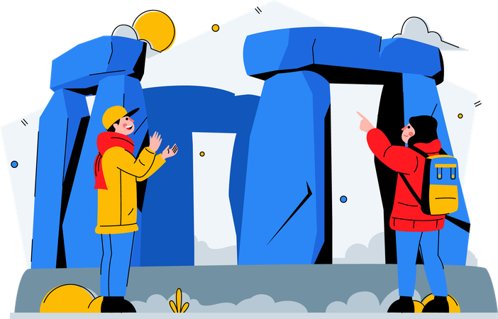 Couple visiting stonehenge  Illustration