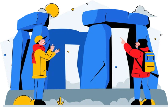 Couple visiting stonehenge  Illustration