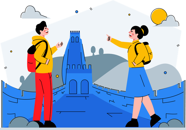 Couple visiting the great wall of china  Illustration