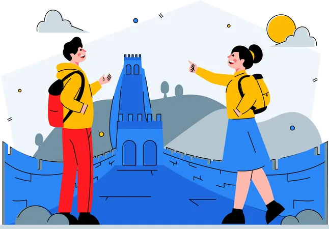 Couple visiting the great wall of china  Illustration