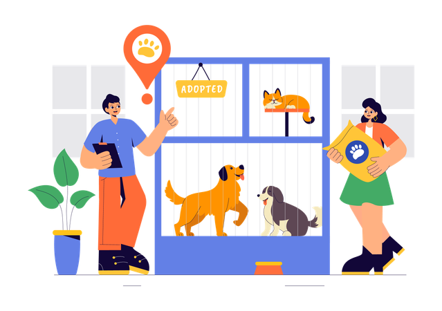 Couple visits Pet Adoption Center  Illustration