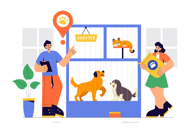 Couple visits Pet Adoption Center  Illustration