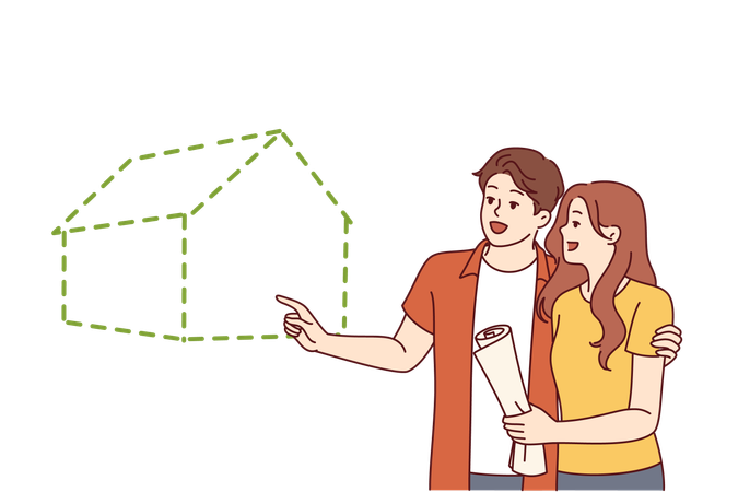 Couple visualizes to buy new house  Illustration