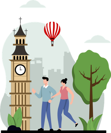 Couple voyageant à Londres  Illustration