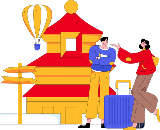 Couple voyageant en Chine  Illustration