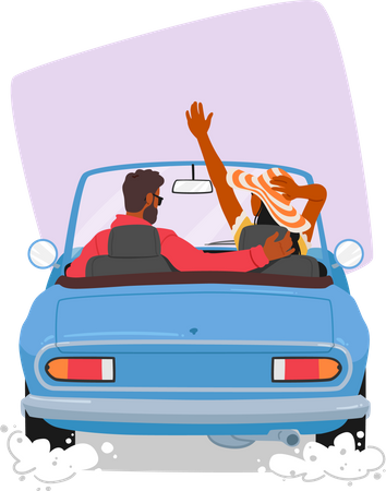 Couple voyageant en voiture en voyage sur la route  Illustration