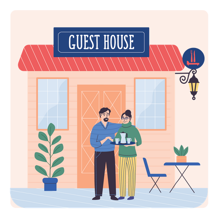 Couple Wait For Guest  Illustration