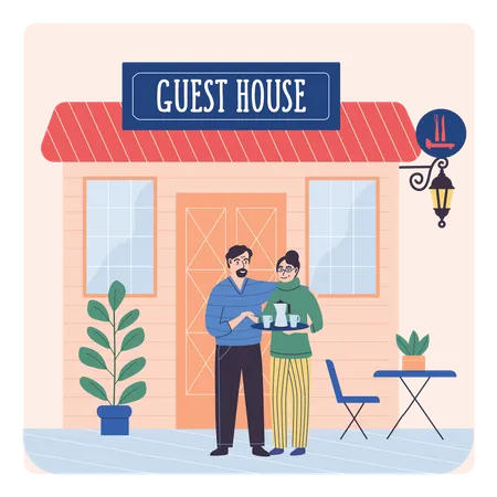 Couple Wait For Guest  Illustration