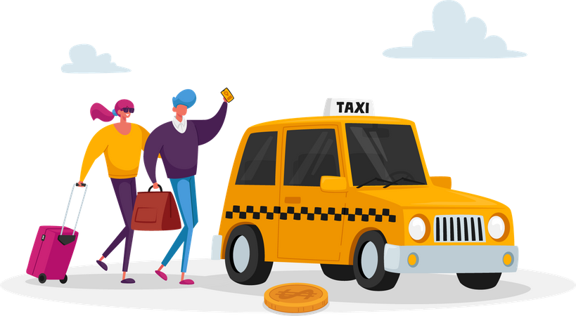 Couple waiting for taxi  Illustration