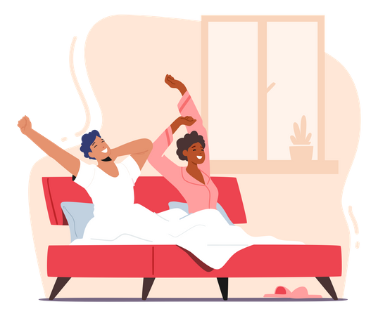 Couple Wake Up At Morning  Illustration