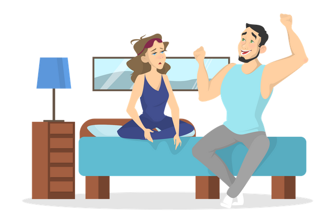 Couple waking up in the morning together Illustration