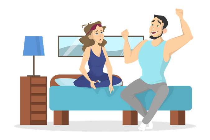 Couple waking up in the morning together  Illustration