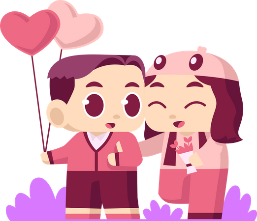 Couple walk together on valentines Illustration