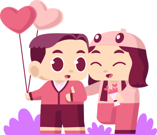 Couple walk together on valentines  Illustration