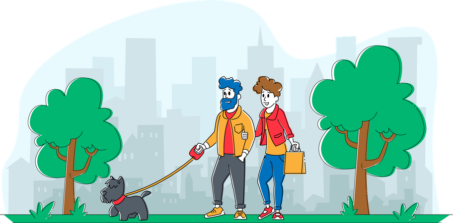 Couple walking at park and spending leisure time  Illustration