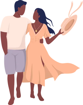 Couple Walking Barefoot Semi Flat Color Vector Characters Posing Figures Full Body People On White Romantic Stroll Simple Cartoon Style Illustration For Web Graphic Design And Animation Illustration