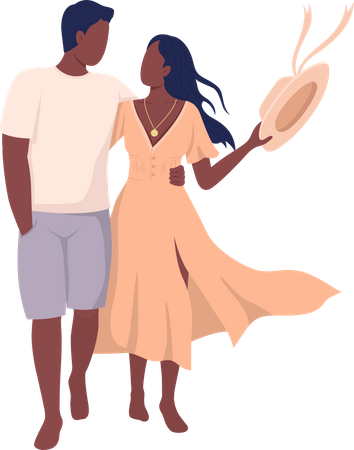 Couple walking barefoot  Illustration